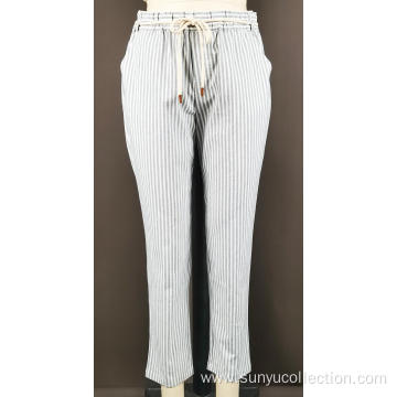 ladie's cotton woven striped long pant